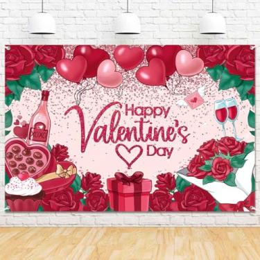 Imagem de LDWLYW 2,4 x 1,8 m, faixa de fundo feliz dia dos namorados, suprimentos para decoração de dia dos namorados, balões de coração vermelho, rosas de champanhe, tema de amor, fotografia, fundo, decoração