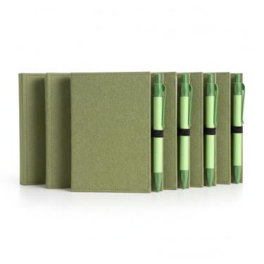 Imagem de Bloco de Anotações em Papelão Reciclado com Capa Dura, 100 Folhas Brancas, Sticky Notes e Caneta em Papel Reciclado (5, Verde)