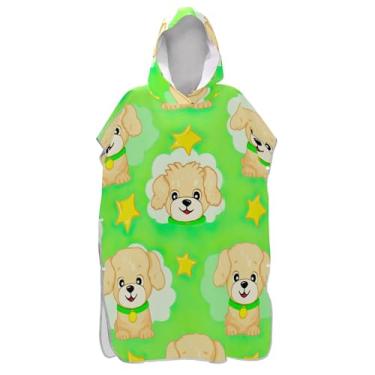 Imagem de TSENQUE Poncho de surfe para adultos trocador de roupas de banho de praia com capuz absorventes fofo cachorro verde poncho masculino com capuz