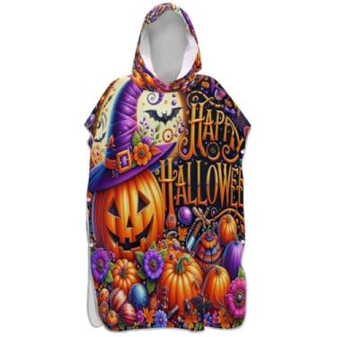 Imagem de Joisal Poncho de surf para adultos trocador de roupa de praia com capuz toalha de banho plus size Halloween laranja abóboras ponchos de praia para homens