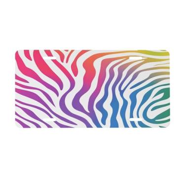 Imagem de Placa de licença colorida arte zebra para frente do carro placas de carro alumínio metal adequado para caminhão placa de porta de carro bar café acessórios automotivos para homens mulheres 15 x 30 cm