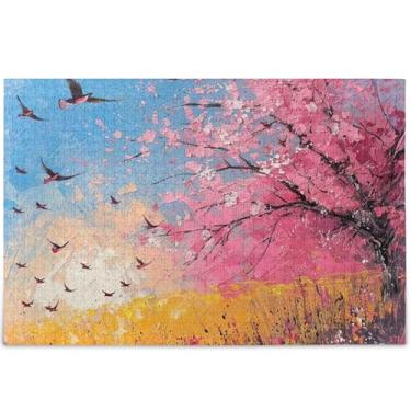Imagem de Quebra-cabeça de pássaros flor de cerejeira adulto 500 peças arte de jogo de brinquedo único colorido quebra-cabeça personalizado elefante branco, 52 x 37,8 cm