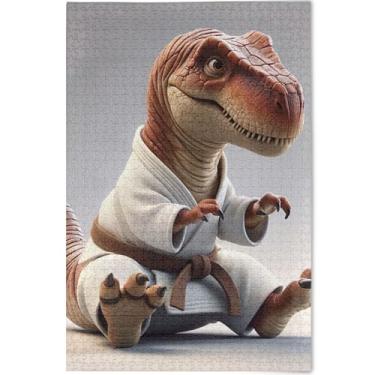 Imagem de Quebra-cabeças engraçados de karatê de dinossauro personalizado, 500 peças para adultos, arte engraçada, quebra-cabeça rígido, brinquedo artístico, 52 x 37,8 cm