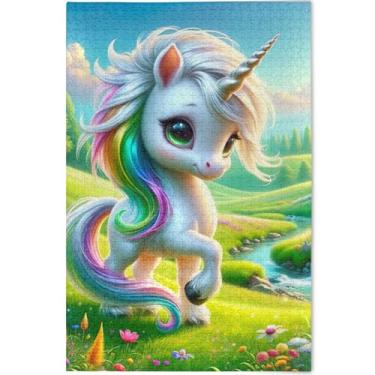 Imagem de Quebra-cabeça de primavera de unicórnio fofo de 1000 peças para adultos, presentes para amantes de quebra-cabeças, família divertida, pintura de arte animal, 75 x 50 cm