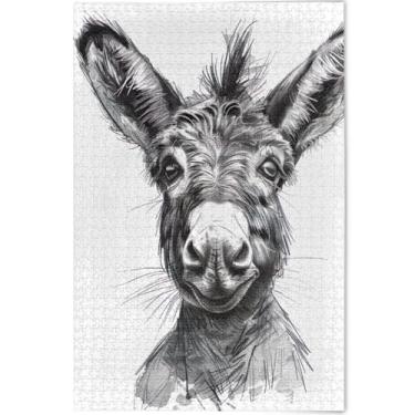 Imagem de Quebra-cabeça burro preto e branco 500 peças arte floral animal adulto legal grande quebra-cabeça personalizado jogo técnico presentes, 52 cm x 37,8 cm