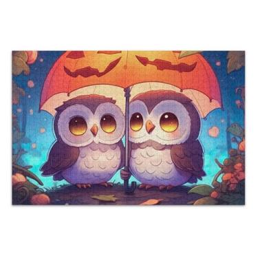 Imagem de Quebra-cabeça de 500 peças para adultos, corujas engraçadas, abóboras, amigos, família, presentes, quebra-cabeça divertido para adultos, jogos, arte, 51 x 35 cm