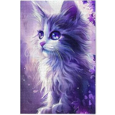 Imagem de Pintura personalizada gato violeta 1000 peças quebra-cabeças para adultos quebra-cabeça animal arte colorida natureza quebra-cabeça elefante branco presentes engraçados, 75 cm x 50 cm