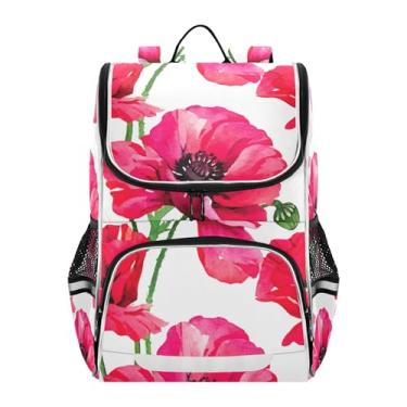 Imagem de Joisal Boys Backpacks Cartoon Watercolor Red Poppies Flower Girls Backpack for Kids Children Large Back to School Bag Custom for Elementary School Bookbag Pink