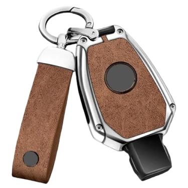 Imagem de Capa de couro de liga de zinco com 2/3 botões para chave remota de carro compatível com Benz ABGR Classe GLA GLK W176 W204 W251 W463 Acessórios.(C-silver brown)