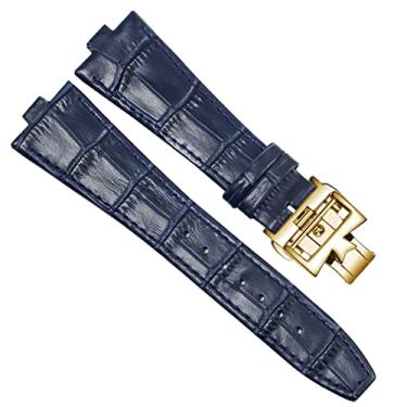 Imagem de EPANO Pulseira de couro genuíno para Vacheron Constantin Overseas Series 4500V 5500V P47040 fivela de aço inoxidável 25 * 8 mm pulseira de relógio masculina (cor: azul-ouro-B, tamanho: 25-8 mm)