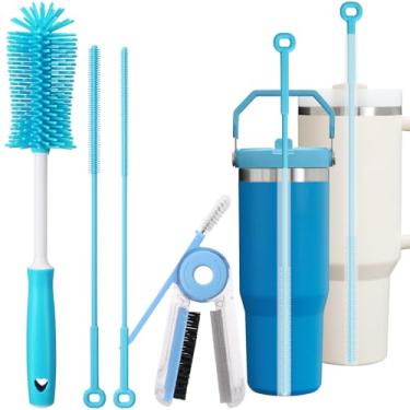 Imagem de XANGNIER Conjunto de 4 escovas de limpeza de garrafa de água para copo Stanley Tumbler 1,134 g/850 g/590 ml, escova multifuncional para garrafa e escova de limpeza de canudo de silicone longo, kit de