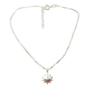 Imagem de Tornozeleira Veneziana Pingente Sol Prata Legitima 925 30cm - Lojas La