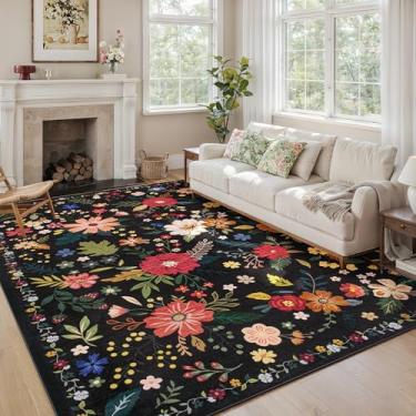 Imagem de ARKIIKI Tapete para sala de estar, 20 x 25 cm, lavável na máquina, boho, antiderrapante, floral, vintage, pilha baixa, tapetes grandes para sala de estar, quarto, casa de fazenda, sala de jantar