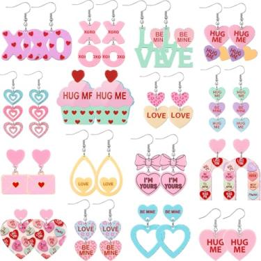 Imagem de Loetere Conjunto de 16 pares de brincos de professor de Dia dos Namorados a granel para mulheres, brincos de acrílico com glitter, presentes de agradecimento de enfermeira, Small, acrílico e liga