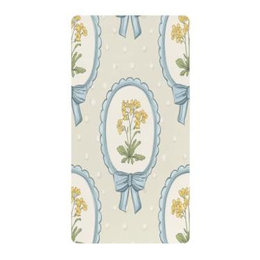 Imagem de Blueangle Lençol de berço padrão para berço infantil - Lençóis de algodão macio e respirável com laços de flores vintage (546)