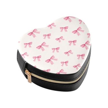 Imagem de Burbuja Caixa de joias rosa em forma de coração, mini estojo de viagem para mulheres e meninas, organizador portátil de armazenamento para brincos, anéis, colares e pulseiras