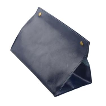Imagem de TOPINCN Caixa de Lenços Em Couro PU, Organizador de Lenços de Mesa Estiloso e Elegante Com Botões Em Bronze, para Sala Quarto Cozinha Penteadeira (Azul)