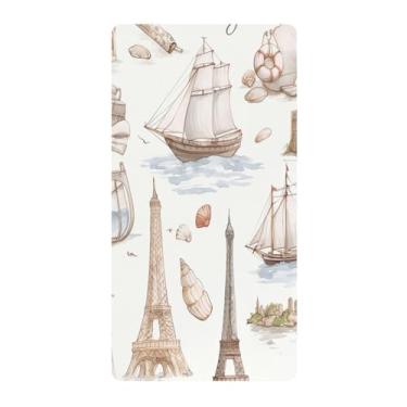 Imagem de Blueangle Lençol de berço padrão para berço infantil - Lençóis de algodão macio e respirável com estampa de paisagem de viagem (267)