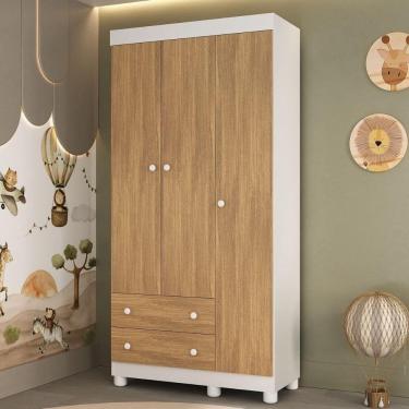 Imagem de Guardaroupa Infantil 92cm 3 Portas E 2 Gavetas Allegra Multimóveis  Brancomadeirado