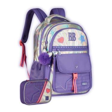 Imagem de Kit Mochila Rebecca Bonbon Holográfica Costas Estojo Passeio, Lilás