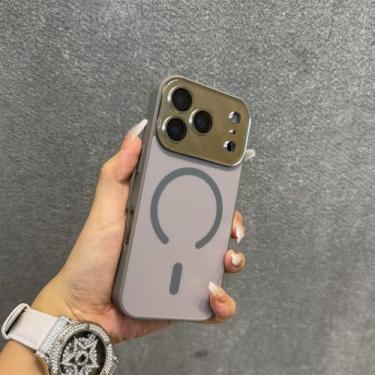 Imagem de Capa magnética fosca com acabamento eletrogalvanizado para iPhone 17, 16, 15, 14, 13, 12 Pro Max e 17 Air, com película protetora para todas as lentes, cinza, para iPhone 15 Pro.