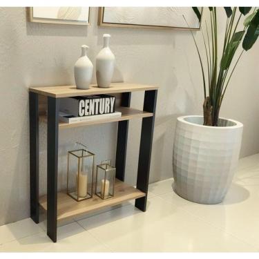 Imagem de Aparador Mesinha Mesa De Apoio Mesa De Impressora Escritório Sala Cozinha Refeitório Preto Com Amadeirado Claro