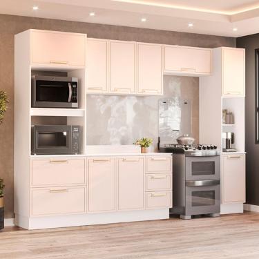 Imagem de Cozinha Modulada 5 Peças com Tampo e Rodapé Amara Politorno - Branco/Creme