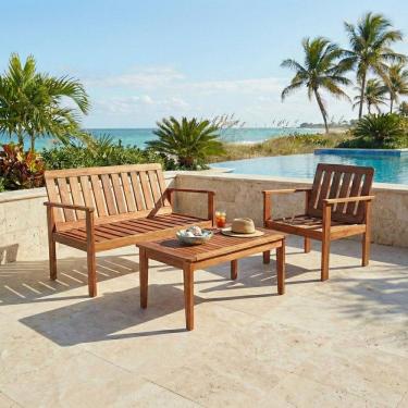Imagem de Conjunto para Área Externa de Madeira Maciça Poltrona Namoradeira e Mesa de Centro Madeira