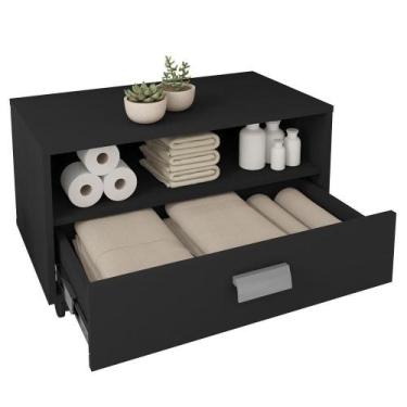 Imagem de Gabinete Armário Banheiro Com Rodízios Towel Preto - CAEMMUN MÓVEIS