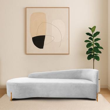 Imagem de Divã Recamier Orgânico França 180cm Lado Esq Pés Madeira Bouclé Branco