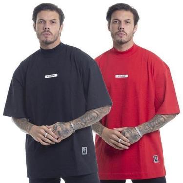 Imagem de Pacote 2 Camisetas: Oversized Gola Alta Borracha Preta & Oversized Gola Alta Borracha Vermelha-Masculino
