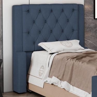 Imagem de Cabeceira Atena Para Cama Box Solteiro 90cm Capitonê com Frame Linho Azul - Abmaza