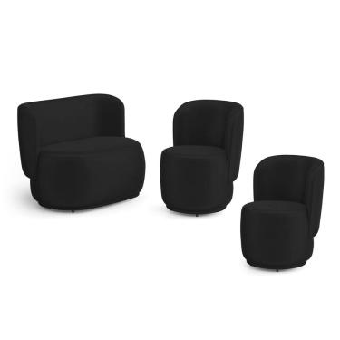 Imagem de Kit 02 Poltronas e 01 Namoradeira Orgânica Molly Veludo Preto - Abmaza