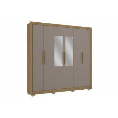 Imagem de Guarda Roupa Casal CB01M569 6 Portas de Bater 2 Gavetas MDF com Espelho Nogueira-Fendi...