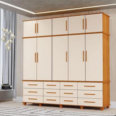 Imagem de Guarda Roupa Casal Berlim 10 Portas 12 Gavetas MDP-MDF Freijó Off White Fosco Luapa Móveis