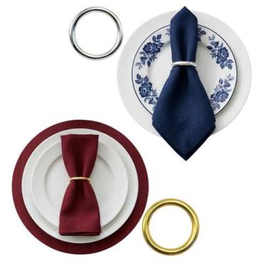 Imagem de Porta Guardanapo Redondo Liso Prata e Dourado  Mesa Posta Elegante e S