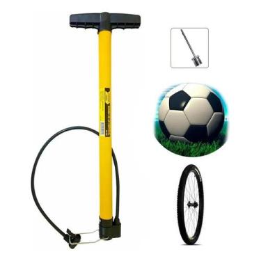 Imagem de Bomba de Ar Manual Fertak Amarelo Para Pneu Bike Moto Carro