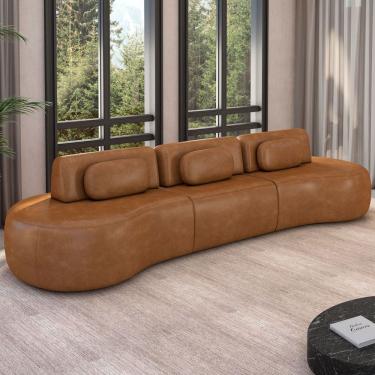 Imagem de Sofá 5 Lugares Orgânico Para Sala Living 366cm Vasti M03 Couríssimo Whisky - Lyam Decor