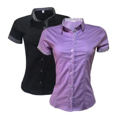 Imagem de Blusa Feminina Social Manga Curta Preto Lilás Combo 2 UN - Lojas Vicen