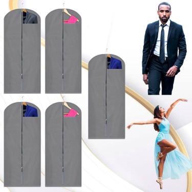 Imagem de Kit 5 Capas Protetora Longa 130cm com Zíper Visor Para Roupas Especiais Vestido De Festa Noiva Terno