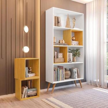 Imagem de Estante de Livros Retrô 90cmx180cm Pés em Madeira Maciça 4 Nichos Remo