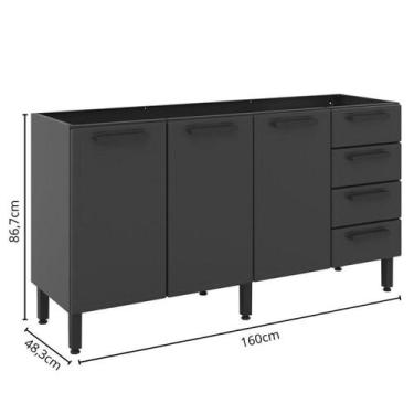 Imagem de Cozinha Compacta Aço sem pia 8 Ptas 4 Gav Estilo Bertolini