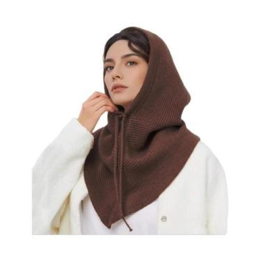 Imagem de Gorro De Inverno Feminino Em Tricô Com Balaclava E Cachecol Integrados