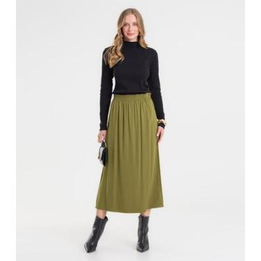 Imagem de Saia Midi Feminina Em Viscose Sarjada Rovitex Verde, GG, Verde