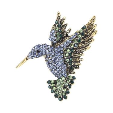 Imagem de Broche Unissex Feminino De Beija-flor Com Strass, Alfinete De Vidro Em