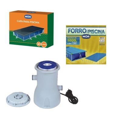 Imagem de Kit Capa + Forro + Filtro Bomba 2.200 L/h Para Piscina Premium 5000 Litros - Mor