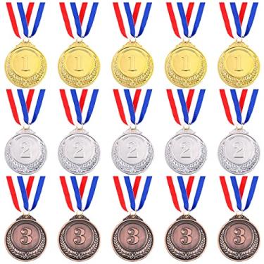 Imagem de Swpeet 15 peças de medalhas de bronze dourado de metal com laço, medalhas de vencedor estilo olímpico para eventos infantis, salas de aula, jogos de escritório e esportes – 1º 2º lugar