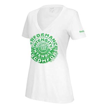 Imagem de Reebok "Performance, Intensity, Discomfort Women's White Deep V-Neck Graphic T-Shirt