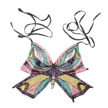 Imagem de Generic Top Crop Borboleta Lantejoula Boate Traje de Dança do Ventre Rave Bandagem Regata Festa Festival Strappy Boate Tribal Glitter Bra Tops, PRETO