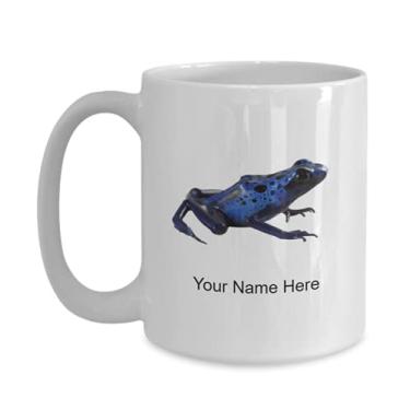 Imagem de Caneca personalizada azul-veneno-dardo-sapo, copo de café blue-veneno-dardo-sapo, ideia de presente azul veneno-dardo-sapo, copo personalizado azul veneno-dardo-sapo - caneca de café 425 g